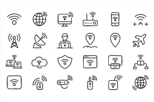 Wireless Network UI Icons for Technology and Connectivity Systems