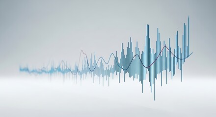 Abstract data visualization showing fluctuating trends with blue lines and bars on a clean