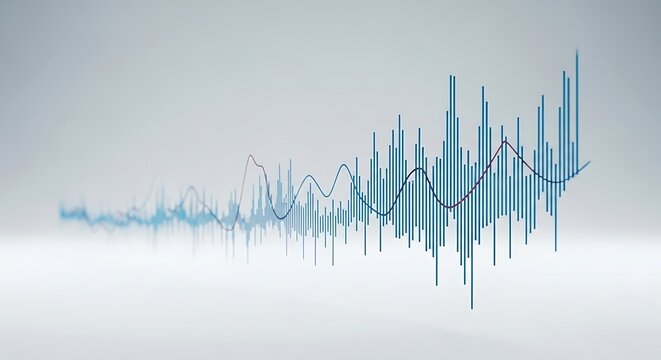 Abstract data visualization showing fluctuating trends with blue lines and bars on a clean - Powered by Adobe