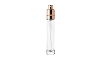 Isolated glass vial or bottle with metal pump dispenser, fragrance or cosmetic item