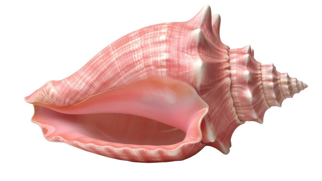 Isolated Queen Conch Shell, large pink sea snail, Caribbean gastropod mollusk species