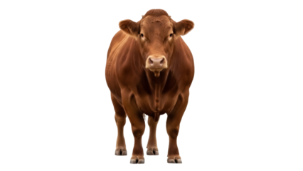 Isolated full view of a young muscular Limousin bull, animal farm livestock agriculture