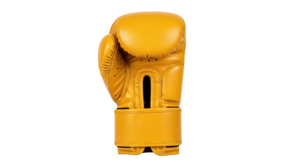 Isolated golden boxing glove, sporting equipment for training and competition in a gym