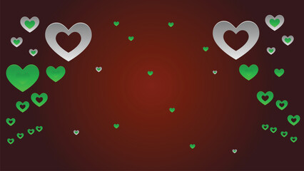 Falling green hearts on brown background