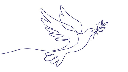minimalist dove line art holding olive branch symbolizing peace freedom hope unity and harmony continuous one line illustration for peace movement spiritual and humanitarian concepts 