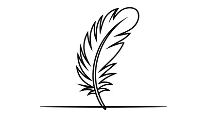 Obraz premium Minimal feather line art illustration in black and white style showing elegant bird feather for freedom, lightness, spirituality, creativity and calm decorative concept design
