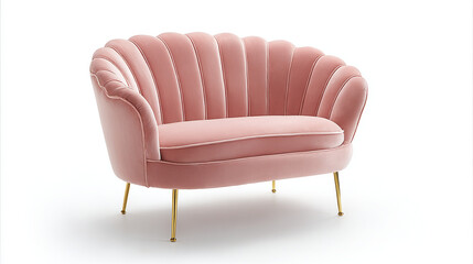 Isolated Art Deco Pink Velvet Armchair on White Background