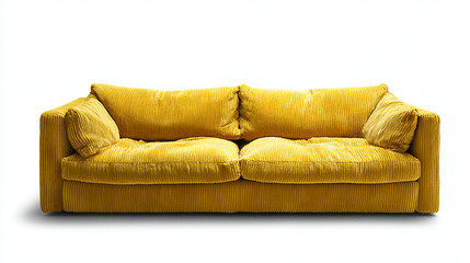 Isolated Contemporary Yellow Velvet Sofa on White Background