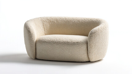 Isolated Contemporary Beige Boucl&eacute; Armchair on White Background