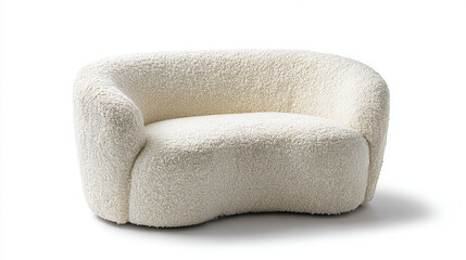 Isolated Contemporary Ivory Boucl&eacute; Loveseat on White Background