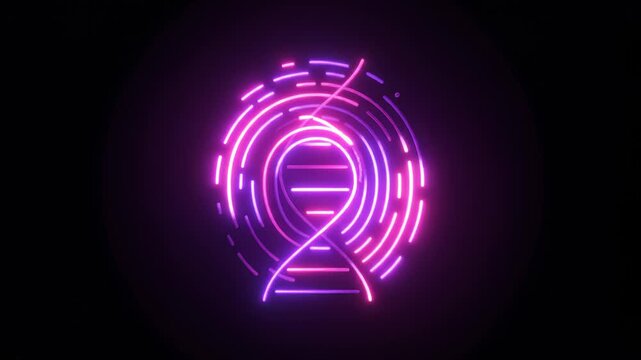 Neon Abstract Science Symbol Rotating on Black Background