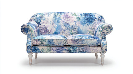 Isolated Vintage Floral Fabric Sofa on White Background