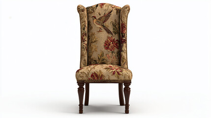 Victorian Floral Fabric Armchair on White Background