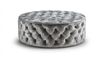 Isolated Chesterfield Grey Velvet Ottoman on White Background