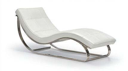 Isolated Modern White Leather Chaise Lounge on White Background