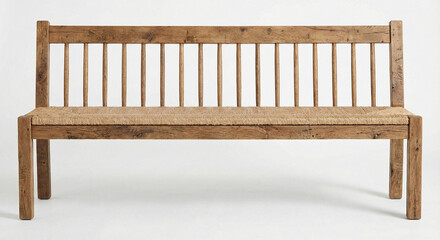 Isolated Rustic Brown Wood Bench on White Background