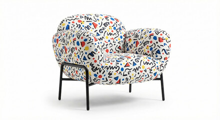 Isolated Modern Patterned Fabric Armchair on White Background