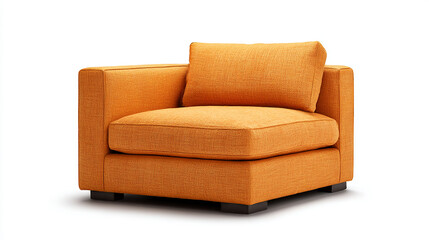 Isolated Contemporary Orange Linen Armchair on White Background