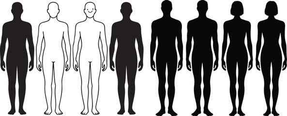 Various human body outlines and silhouettes depicting male and female forms