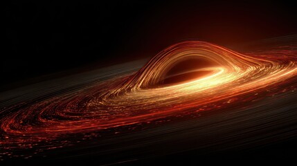 Abstract Dark Background with Swirling Light Trails and Dotted Texture Glowing in Orange and Gold