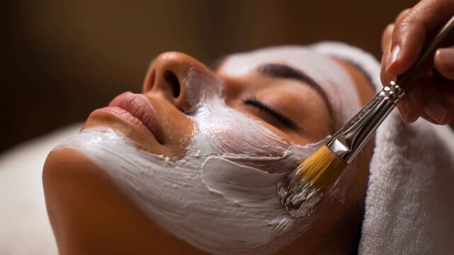 Young Woman Receiving a Relaxing Facial Treatment at a Beauty Spa