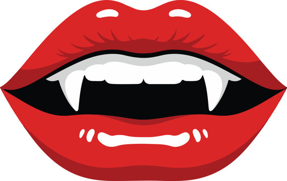 Vampire fangs and red lips teeth mouth