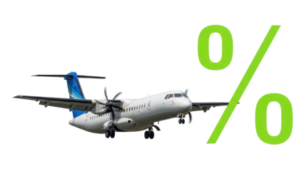 Isolated prop plane aircraft is superimposed on a bright green percentage symbol for use