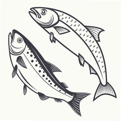 Obraz premium Fresh Fish Top View Minimal Vector Isolated (2) Vector Illustration
