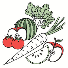 Fresh Farm Produce Still Life  Minimal Vector  Whi (10) Vector Illustration