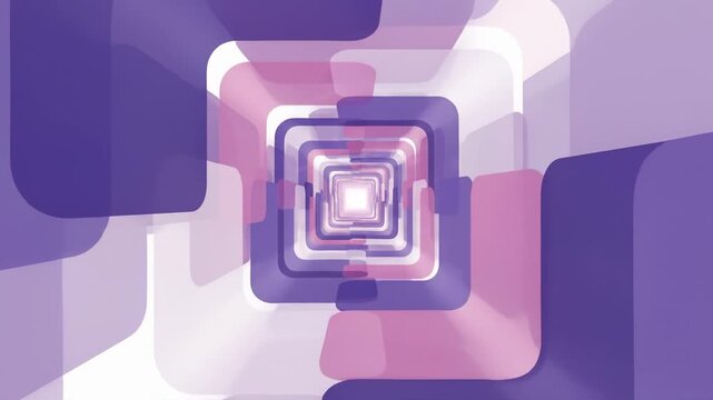 Flying Through Abstract Pink and Purple Rounded Square Tunnel