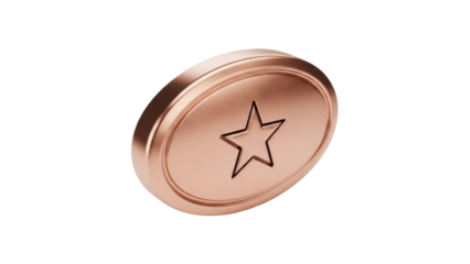Isolated copper coin with star emblem, metallic award, shiny medal of excellence, prize