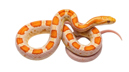 Isolated Albino Corn Snake curled, a popular pet and attractive reptile in studio setting