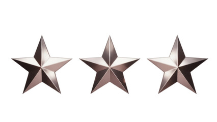 Isolated Row of Three Shiny Silver Stars Symbolizing Success, Rank, Awards, Achievement or Quality