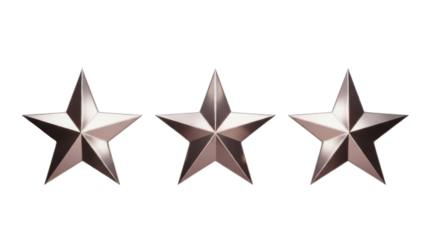 Isolated Row of Three Shiny Silver Stars Symbolizing Success, Rank, Awards, Achievement or Quality