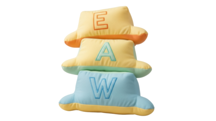 Isolated Stack of Letter Pillows spelling "EAW" for Child Education or Baby Shower Gift