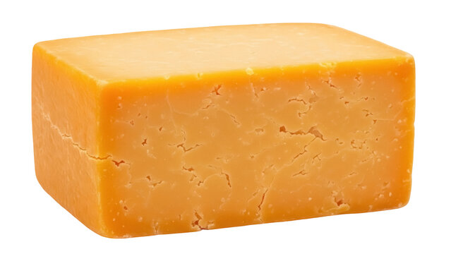 Isolated block of cheddar cheese on display ready to eat, a dairy delicacy from the farm