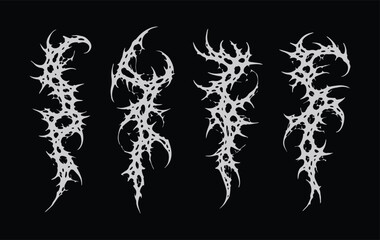 : Set Pack Neo Tribal Skeletal Web Sigilism: Asymmetrical Cyber Gothic Vector, Sharp Acid Venom Lines, Abstract Bone Spider Aesthetic for Dark Metal Streetwear and Cyberpunk Techwear Graphic Design.