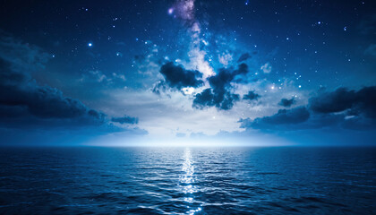 星空と月光が照らす静かな海：Starry Ocean Under Moonlight
