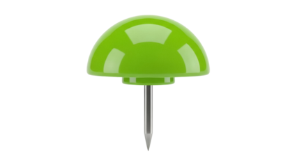 Isolated green push pin against background, thumbtack for office work or design, tack