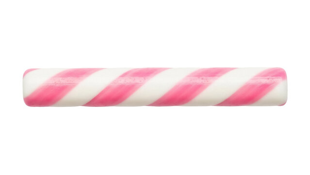 Isolated pink and white striped candy stick, sweet treat, spiral, cane, simple, single