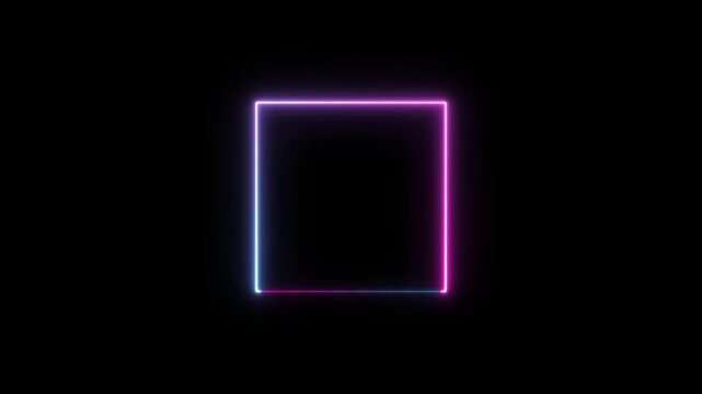 Neon light colorful rectangle frame. LED screens projection technology. Glowing line frame web neon box pattern loading icon background in retro style, 4k animation video. 4K stock video
