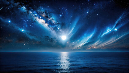 銀河と月光が導く夜の海：Galactic Moonlight Over the Ocean
