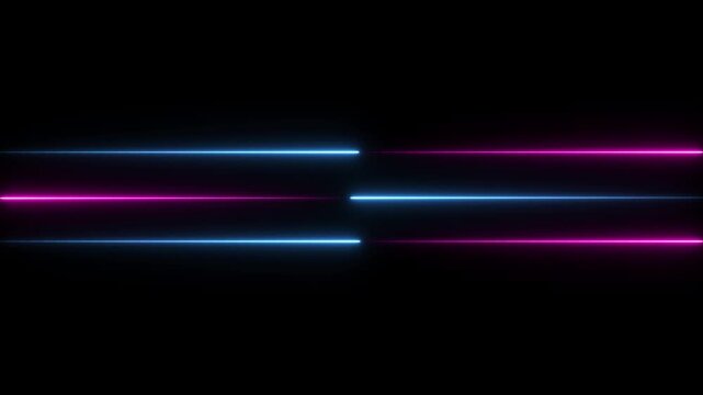 glowing neon lights blinking lines moving animation. colorful neon line moving on background. Seamless loop animation of glowing neon lines streaming across on black background