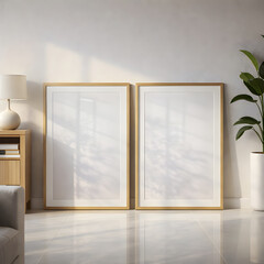Fototapeta premium Minimal frame mockup in modern interior with blank wall art 