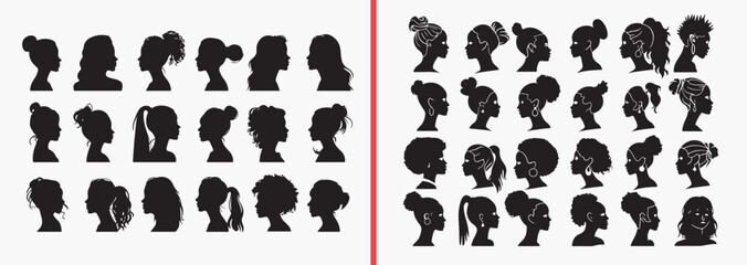 Fototapeta premium human head silhouettes vector, face profile clipart, people head svg, portrait outline illustration, human face graphics, black head silhouettes, profile vector art, character head design, face shape 