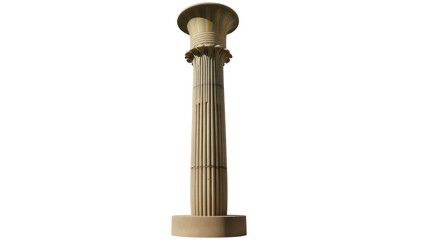 Isolated Ancient Egyptian style column, architectural pillar with papyrus plant motif