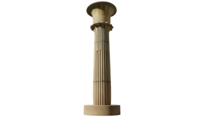 Isolated Ancient Egyptian style column, architectural pillar with papyrus plant motif