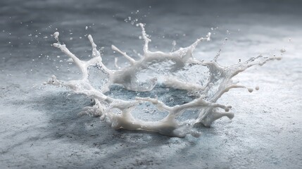 Dramatic Splash of White Liquid on Textured Gray Surface Glittering Under Soft Studio Lighting