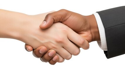 Isolated diverse business partners handshake agreement with light and dark skin tones