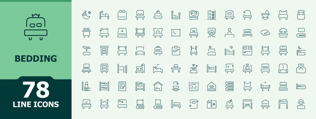 Bedding linear icon set. Modern vector illustration. Pictograms of home, house, bed room, living, decor, bed, room. Editable stroke collections. Room linear icon collection.
